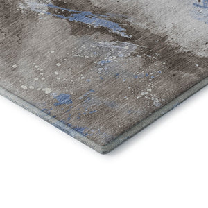 HomeRoots 8' X 10' Modern Abstract Washable Area Rug in Taupe, Blue & Ivory - UV Protection & Stain Resistant 697960