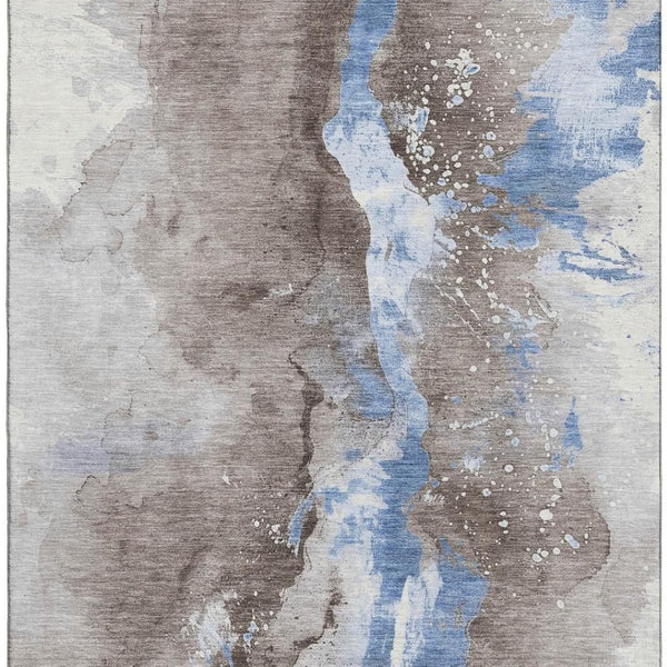 HomeRoots 8' X 10' Modern Abstract Washable Area Rug in Taupe, Blue & Ivory - UV Protection & Stain Resistant 697960