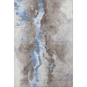 HomeRoots 8' X 10' Modern Abstract Washable Area Rug in Taupe, Blue & Ivory - UV Protection & Stain Resistant 697960