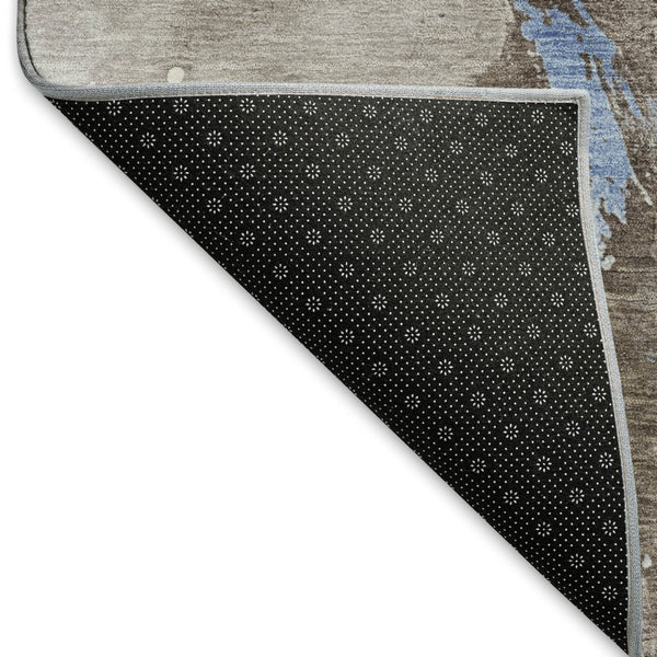 HomeRoots 9' X 12' Abstract Washable Area Rug in Taupe, Blue & Ivory – UV Protected, Durable & Stylish Design 697961