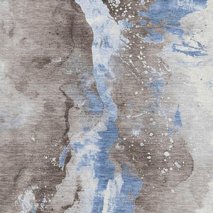HomeRoots 9' X 12' Abstract Washable Area Rug in Taupe, Blue & Ivory – UV Protected, Durable & Stylish Design 697961