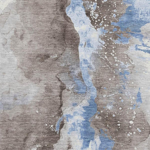 HomeRoots 10' X 14' Modern Abstract Washable Area Rug in Taupe, Blue, Ivory - UV Protected, Stain Resistant 697962