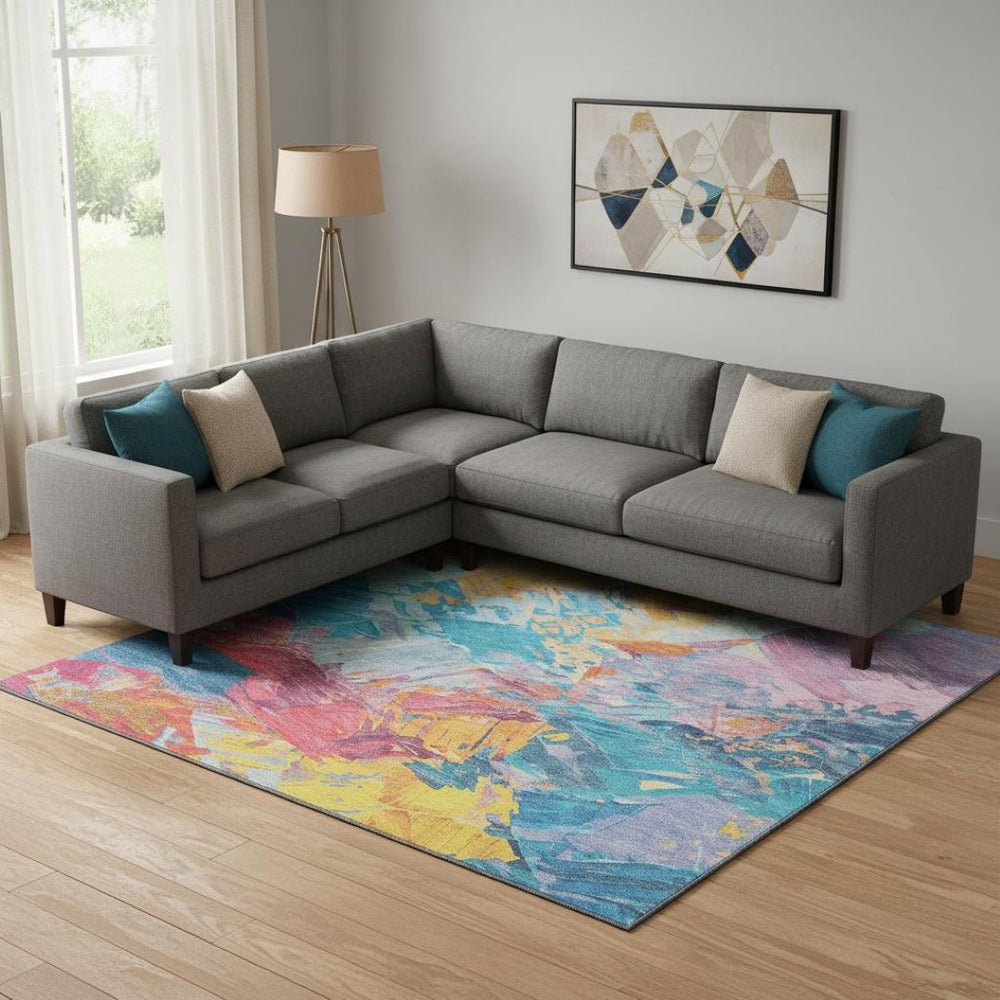 HomeRoots 9' X 12' Colorful Abstract Washable Area Rug with UV Protection - Perfect for Homes with Kids & Pets! 697967