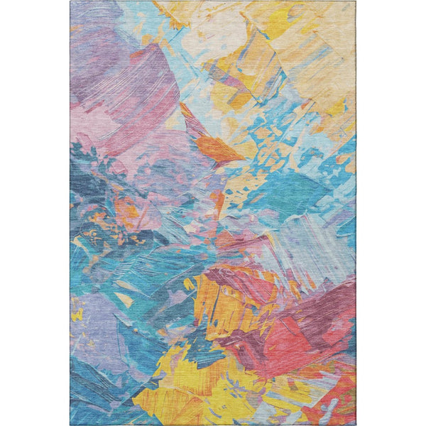 HomeRoots 10' Vibrant Blue, Yellow & Pink Abstract Washable Area Rug with UV Protection for High-Traffic Spaces 697968