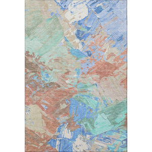 HomeRoots 5' X 8' Coral Teal & Copper Abstract Area Rug - Washable, UV Protected, Stain Resistant, Durable Design 697970