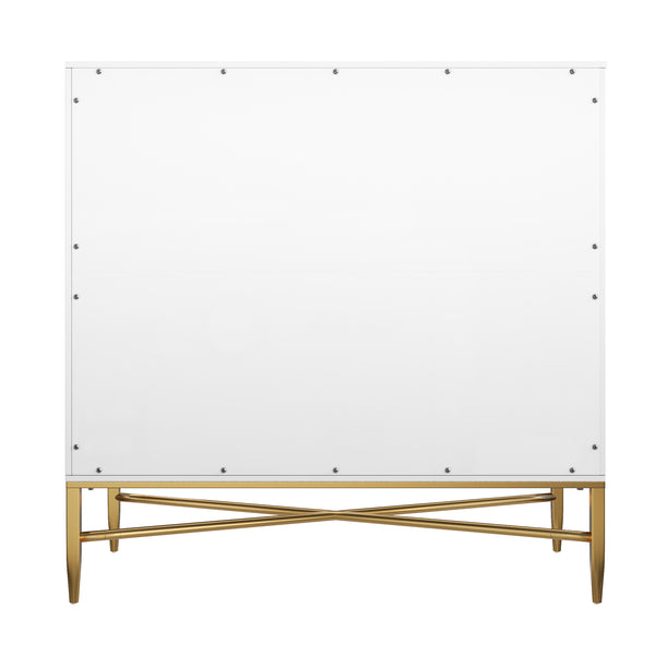 English Elm White Modern 2-Door Locker Accent Cabinet with Raised Diamond Front, Brass Tapered Legs, Storage Elegance T3609P333096