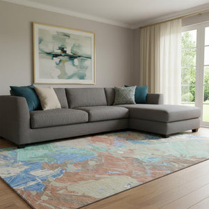 HomeRoots 8' X 10' Coral, Teal & Copper Abstract Area Rug - Washable, UV Protected, Perfect for Busy Homes! 697972
