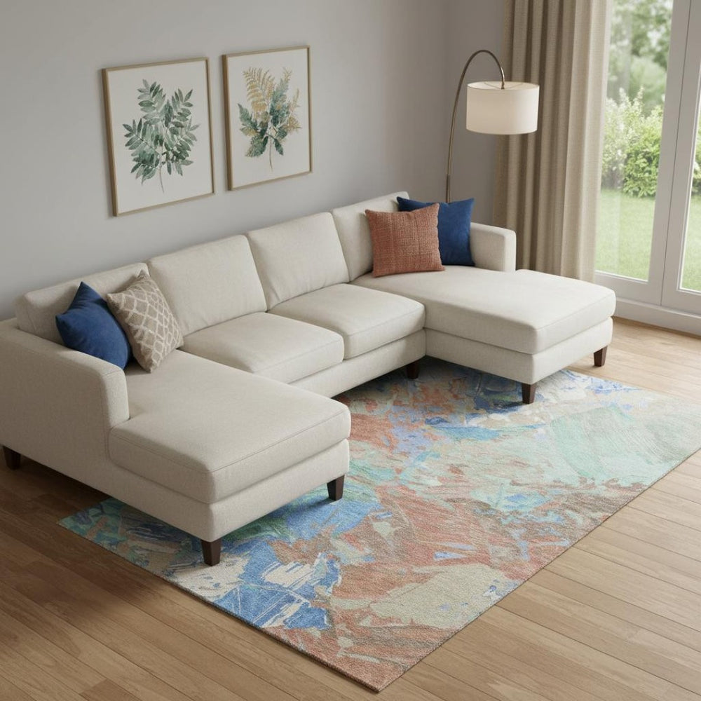 HomeRoots 9' X 12' Coral Teal & Copper Abstract Area Rug - Stylish, Washable, UV-Protected for Busy Homes 697973