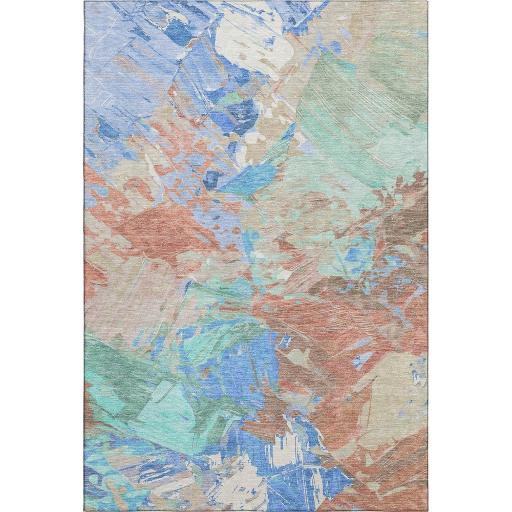 HomeRoots 9' X 12' Coral Teal & Copper Abstract Area Rug - Stylish, Washable, UV-Protected for Busy Homes 697973