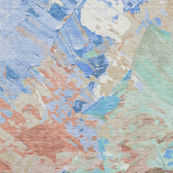 HomeRoots 9' X 12' Coral Teal & Copper Abstract Area Rug - Stylish, Washable, UV-Protected for Busy Homes 697973