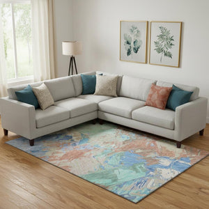 HomeRoots 10' X 14' Coral Teal Copper Abstract Washable Area Rug - Durable, UV-Protected, Stylish & Easy Care 697974