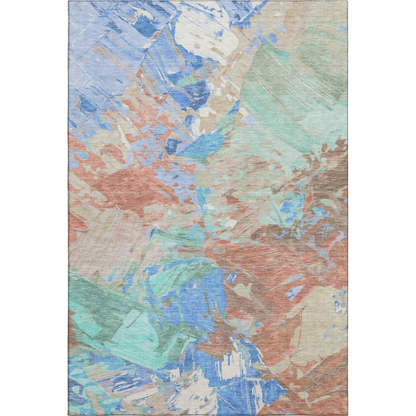 HomeRoots 10' X 14' Coral Teal Copper Abstract Washable Area Rug - Durable, UV-Protected, Stylish & Easy Care 697974