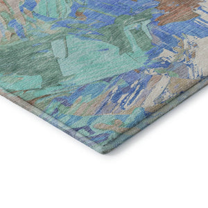 HomeRoots 10' X 14' Coral Teal Copper Abstract Washable Area Rug - Durable, UV-Protected, Stylish & Easy Care 697974