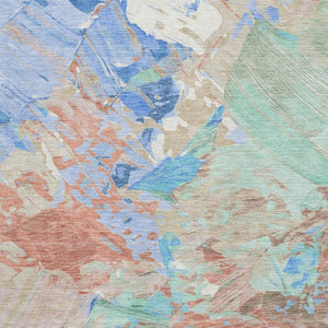 HomeRoots 10' X 14' Coral Teal Copper Abstract Washable Area Rug - Durable, UV-Protected, Stylish & Easy Care 697974