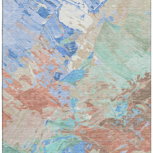 HomeRoots 10' X 14' Coral Teal Copper Abstract Washable Area Rug - Durable, UV-Protected, Stylish & Easy Care 697974
