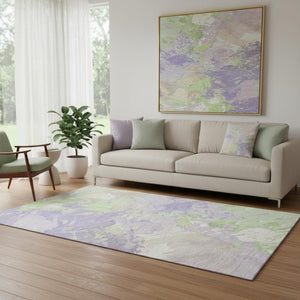 HomeRoots 5' X 8' Stylish Lavender Green & Beige Abstract Area Rug - Washable, UV-Protected & Non-Slip! 697976