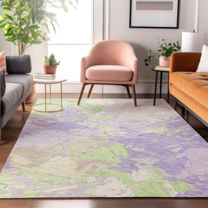 HomeRoots 5' X 8' Stylish Lavender Green & Beige Abstract Area Rug - Washable, UV-Protected & Non-Slip! 697976