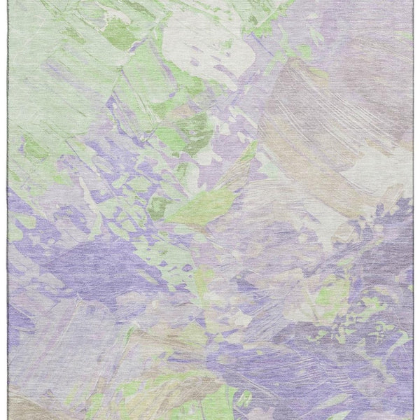 HomeRoots 5' X 8' Stylish Lavender Green & Beige Abstract Area Rug - Washable, UV-Protected & Non-Slip! 697976