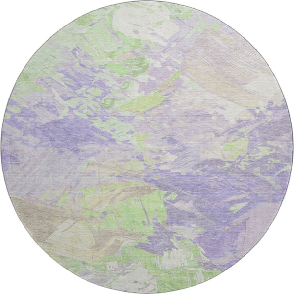 HomeRoots 8' Modern Abstract Lavender Green & Beige Round Rug - Washable, UV Protected, Stain Resistant, Non-Slip 697977