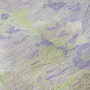 HomeRoots 8' Modern Abstract Lavender Green & Beige Round Rug - Washable, UV Protected, Stain Resistant, Non-Slip 697977