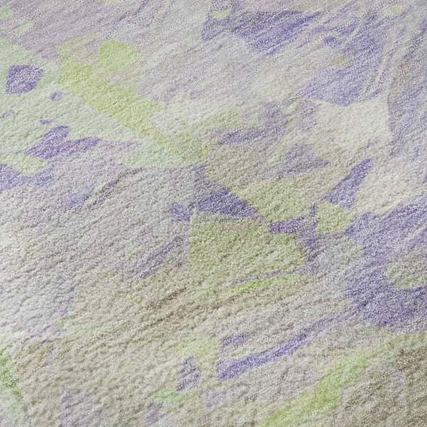 HomeRoots 8' Modern Abstract Lavender Green & Beige Round Rug - Washable, UV Protected, Stain Resistant, Non-Slip 697977