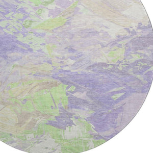 HomeRoots 8' Modern Abstract Lavender Green & Beige Round Rug - Washable, UV Protected, Stain Resistant, Non-Slip 697977