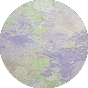 HomeRoots 8' Modern Abstract Lavender Green & Beige Round Rug - Washable, UV Protected, Stain Resistant, Non-Slip 697977