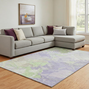 HomeRoots 8' X 10' Stylish Lavender Green Abstract Area Rug - Washable, UV Protected, Non-Slip, Durable Design 697978