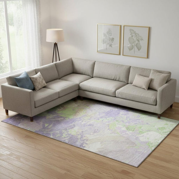 HomeRoots 10' X 14' Abstract Area Rug in Lavender Green & Beige - Washable, UV Protection & Stain-Resistant 697980