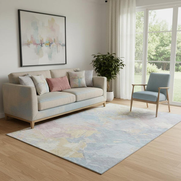 HomeRoots 5' X 8' Modern Abstract Washable Area Rug in Sky Blue, Beige & Mauve – UV Protected & Stain Resistant 697982