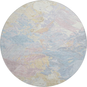 HomeRoots 8' Stylish Sky Blue, Beige & Mauve Abstract Round Rug – Washable, UV Protected for High-Traffic Areas 697983