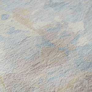 HomeRoots 8' Stylish Sky Blue, Beige & Mauve Abstract Round Rug – Washable, UV Protected for High-Traffic Areas 697983