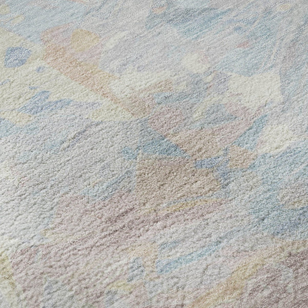 HomeRoots 8' Stylish Sky Blue, Beige & Mauve Abstract Round Rug – Washable, UV Protected for High-Traffic Areas 697983