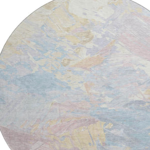 HomeRoots 8' Stylish Sky Blue, Beige & Mauve Abstract Round Rug – Washable, UV Protected for High-Traffic Areas 697983
