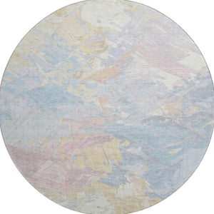 HomeRoots 8' Stylish Sky Blue, Beige & Mauve Abstract Round Rug – Washable, UV Protected for High-Traffic Areas 697983