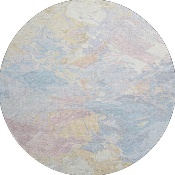HomeRoots 8' Stylish Sky Blue, Beige & Mauve Abstract Round Rug – Washable, UV Protected for High-Traffic Areas 697983