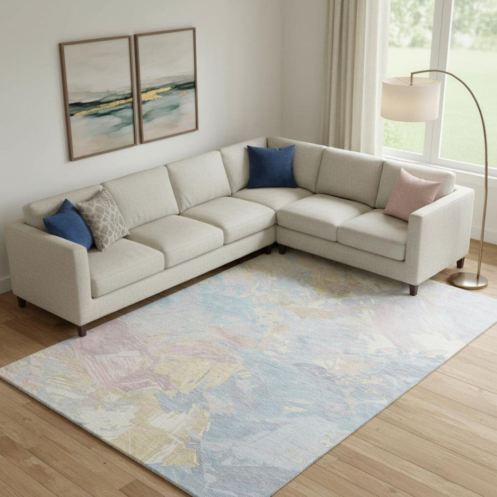 HomeRoots 9' X 12' Stylish Abstract Washable Area Rug in Sky Blue, Beige & Mauve - UV Protected, Stain Resistant 697985