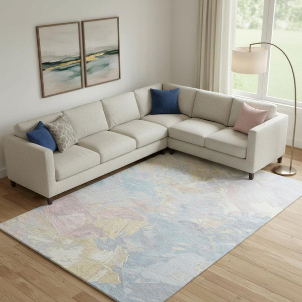 HomeRoots 9' X 12' Stylish Abstract Washable Area Rug in Sky Blue, Beige & Mauve - UV Protected, Stain Resistant 697985