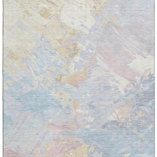 HomeRoots 9' X 12' Stylish Abstract Washable Area Rug in Sky Blue, Beige & Mauve - UV Protected, Stain Resistant 697985