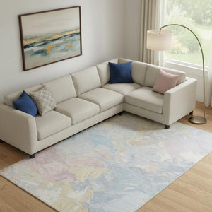 HomeRoots 10' x 14' Sky Blue Beige Mauve Abstract Area Rug - Washable, UV-Protected, Durable & Stylish Design 697986
