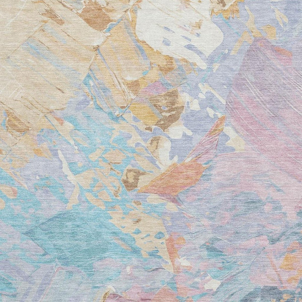HomeRoots 5' X 8' Stylish Teal Gold Pink Abstract Washable Area Rug - UV Protected, Stain Resistant & Easy Care 697988