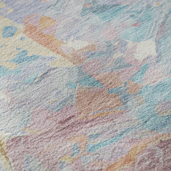 HomeRoots 8' Vibrant Teal, Gold & Pink Abstract Round Rug - Washable, UV-Resistant, Durable for Busy Homes 697989