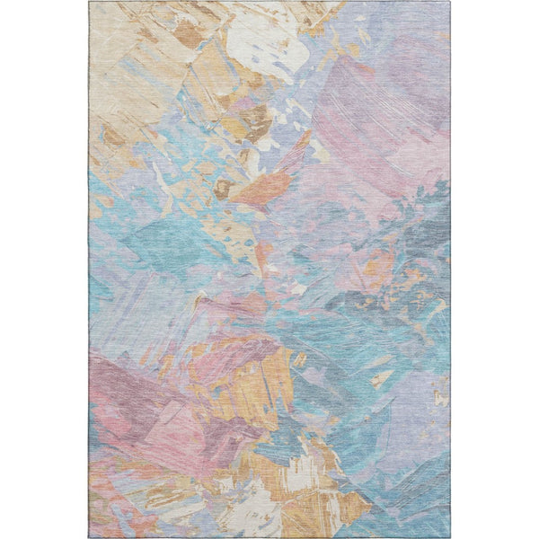 HomeRoots 8' X 10' Teal, Gold & Pink Abstract Washable Area Rug - Stylish, UV-Protected & Easy to Clean! 697990