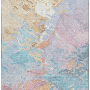 HomeRoots 8' X 10' Teal, Gold & Pink Abstract Washable Area Rug - Stylish, UV-Protected & Easy to Clean! 697990