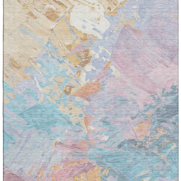 HomeRoots 8' X 10' Teal, Gold & Pink Abstract Washable Area Rug - Stylish, UV-Protected & Easy to Clean! 697990