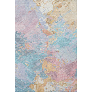 HomeRoots 8' X 10' Teal, Gold & Pink Abstract Washable Area Rug - Stylish, UV-Protected & Easy to Clean! 697990