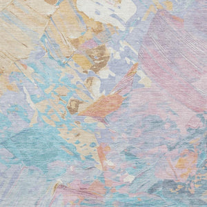 HomeRoots 9' X 12' Vibrant Teal Gold Pink Abstract Washable Area Rug with Stain Resistance & UV Protection 697991