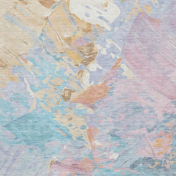 HomeRoots 10' Teal, Gold & Pink Abstract Area Rug – Washable, UV-Protected, Durable Design for Modern Spaces 697992