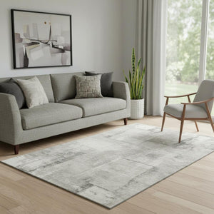 HomeRoots 5' X 8' Geometric Area Rug - Beige Taupe & Ivory, Washable, UV-Protected for Stylish, Easy Care Spaces 697994