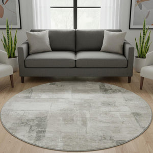 HomeRoots 8' Stylish Washable Round Rug in Beige, Taupe & Ivory - Durable, UV-Protected, Modern Design for Any Space 697995